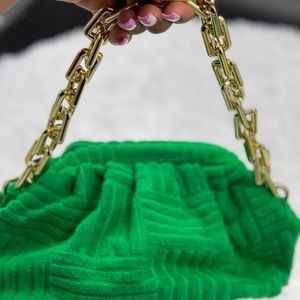Fashion dupe green slippers with matching purse set.